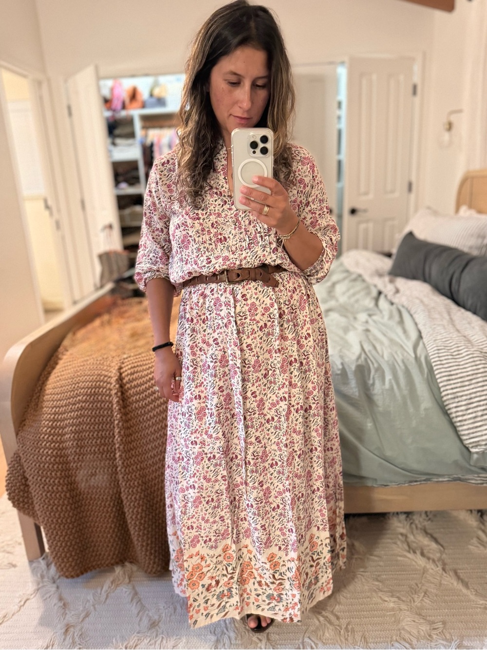 Natalie Martin Pink Floral Long Sleeve Maxi Dress with Border